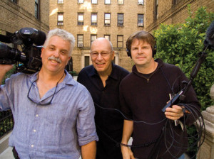 Cinematographer Peter Nelson, Adman George Lois, and director Doug Pray at Lois' childhood home in the Bronx, NY for the filming of ART & COPY. Credit: Michael Nadeau.